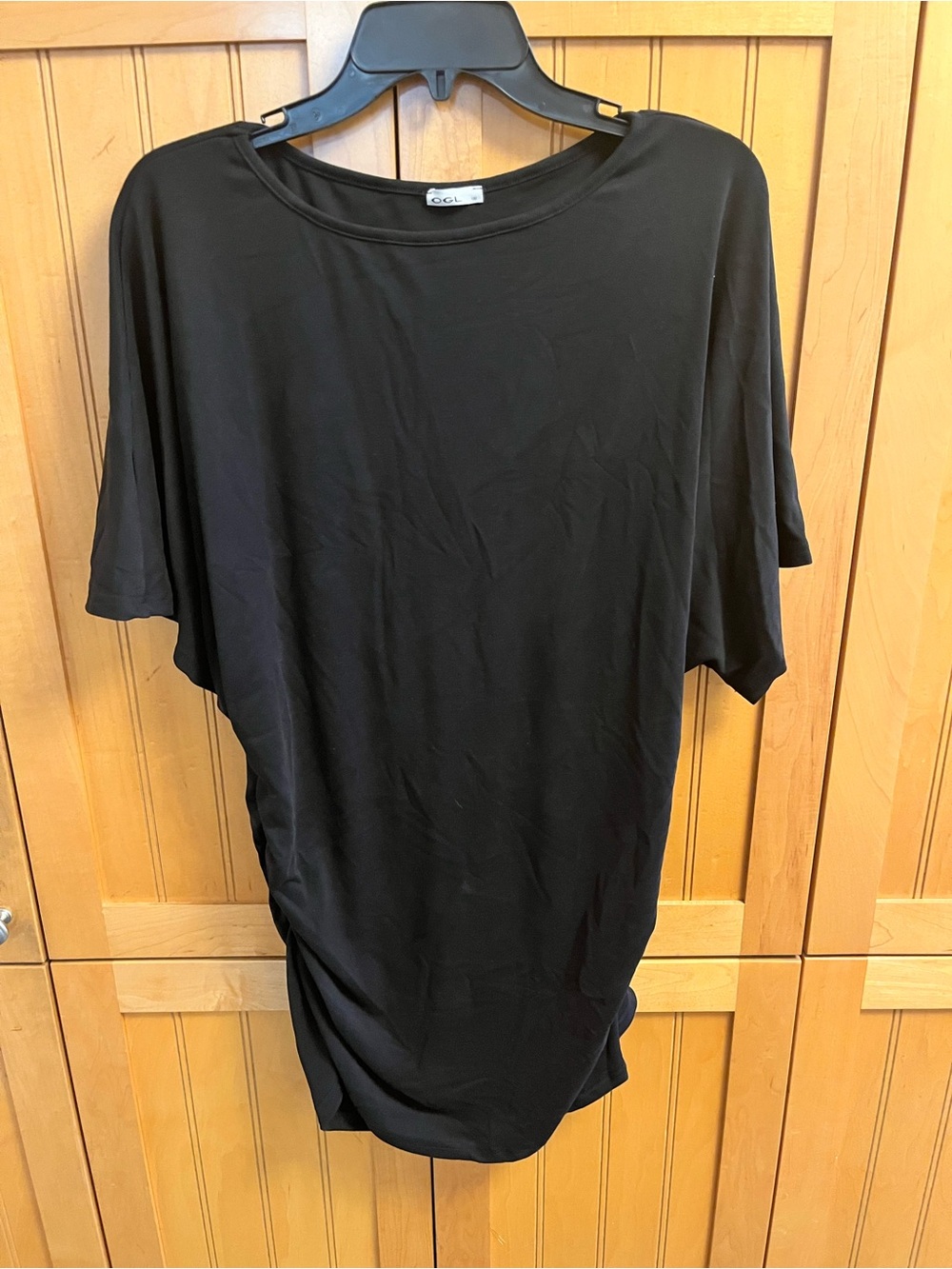 OGL Black Midi Draped Short Sleeve Ruched Top